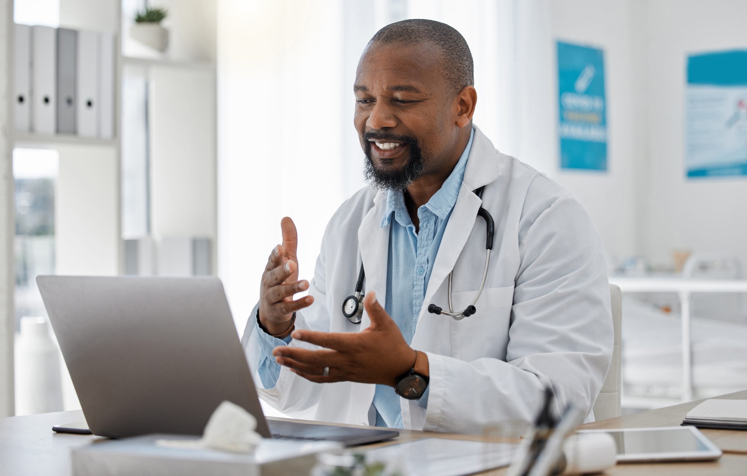 A doctor holding a virtual appointment